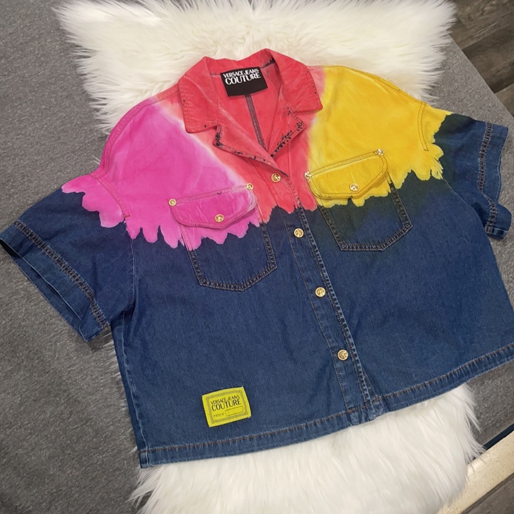 🔥SALE🔥💛💜Versace Jeans Couture Tie-Dye Denim Shirt